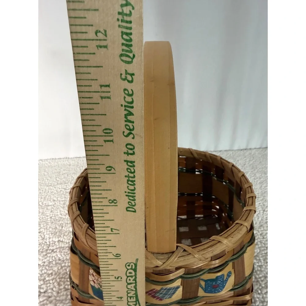 Vintage Hand Painted Woven Wood Basket Country Garden Watering Can Decor‎